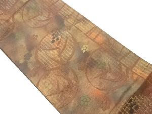 丸に梅・枝葉模様織出し袋帯